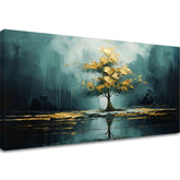 Decor de perete modern Reflecție de aur în lac - PREMIUM ART