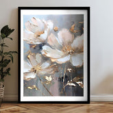 Modern tablou pe pânză cu motivul floare, frunze în crem-auriu nuanțe, atmosferă elegantă, natură și impresie de lux | Poster de perete s EXTRA efektom - Golden Petals – produs