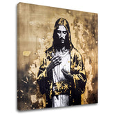 Cu imprimare aurită tablou pe pânză cu motivul Strength of Christ, peisaj, motiv religios în alb-auriu nuanțe, atmosferă festivă, potrivit pentru sufragerie – principală