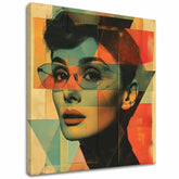 Modern tablou pe pânză cu motivul De neuitat frumusețe, ochelari în turcoaz-portocaliu nuanțe, iconografie | Audrey Hepburn tablou pe pânză - De neuitat frumusețe – principală