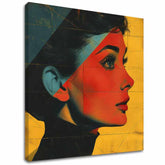 Modern tablou pe pânză cu motivul Elegantă ikona în galben-negru nuanțe, atmosferă stilată, frumusețe și nostalgie | Audrey Hepburn tablou pe pânză - Elegantă ikona – principală