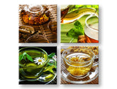 Colaj tablou pe pânză cu motivul Tea time, flori, natură în verde nuanțe, potrivit pentru bucătărie | Tablou de perete Tea time – principală