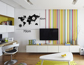 Modern tablou pe pânză cu motivul WORLD, harta lumii, ceas, motiv de călătorie, hartă în alb-auriu nuanțe agățat în interiorul birou – interior