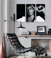 Pop art tablou pe pânză cu motivul Tony Montana so zbraňou v ruke în alb-gri nuanțe, atmosferă intensă, lumea filmului și forță și putere | Cel mai mare mafiáni na pânză Scarface - Tony Montana so zb...