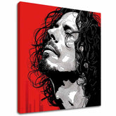 Modern tablou pe pânză cu motivul bărbat, față în roșu-negru nuanțe, atmosferă dramatică | Chris Cornell tablou pe pânză - Rocková pasiune – principală