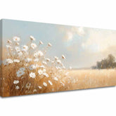 Modern tablou pe pânză cu motivul jemnosť letného rána, cer în alb-galben nuanțe, atmosferă liniștită, natură și atmosferă de primăvară | Tablou jemnosť letného rána – principală