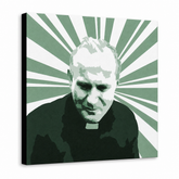 Tablou de perete POP Art pictată manual a lui Ioan Paul al II-lea. 1 parte jp3 – Vizualizare 3D a tabloului pictat manual pe fundal alb. Culori dominante: verde, alb, negru.