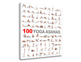 Modern tablou pe pânză cu motivul 100 Yoga asanas, citat motivațional în alb-gri nuanțe, pace interioară | Motivațional tablou de perete 100 Yoga asanas – produs