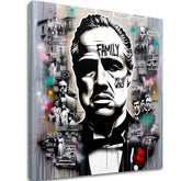 În stil boho tablou pe pânză cu motivul The Godfather - Mafiánsky Boss, hartă în alb-gri nuanțe, forță și putere și lumea filmului, potrivit pentru birou – principală