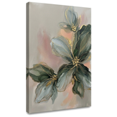 Tablou cu compoziție florală abstractă pe pânză — vizualizare 3D a canvasului cu șasiu din lemn, stil Premium Art de la Papilora.