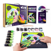 Modern tablou pe pânză cu motivul bambus în verde-violet nuanțe, atmosferă jucăușă, natură și creativitate | OKTO pictură samotvrdnúcou hmotou 30 x 30 cm Panda – produs
