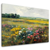 În stil boho tablou pe pânză cu motivul pajiște, copaci, cer, flori, natură în alb-roz nuanțe, atmosferă liniștită, natură și atmosferă de primăvară – principală