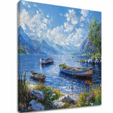 Modern tablou pe pânză cu motivul Pokojné lac, munți, lac, nori, atmosferă liniștită, natură și pace și echilibru | Tablou peisaj pe pânză Pokojné lac – principală