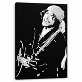 Tablou POP ART pictat manual Bob Dylan 1 parte bd – Vizualizare 3D a tabloului pictat manual pe fundal alb. Culori dominante: negru, alb, gri.