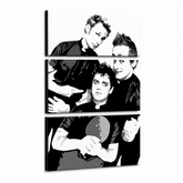 Tablou POP ART pictat manual Green Day 3 buc gd – Vizualizare 3D a tabloului pictat manual pe fundal alb. Culori dominante: negru, alb, gri.