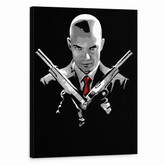 Tablou POP ART pictat manual HITMAN hit – Vizualizare 3D a tabloului pictat manual pe fundal alb. Culori dominante: negru, roșu, gri.