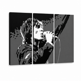 Tablou POP ART pictat manual Ian Brown 3 bucăți ib2 – Vizualizare 3D a tabloului pictat manual pe fundal alb. Culori dominante: negru, alb, gri.