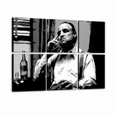 Tablou POP ART pictat manual MARLON BRANDO 6 părți mb9 – Vizualizare 3D a tabloului pictat manual pe fundal alb. Culori dominante: negru, alb, gri.