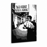 Tablou POP ART pictat manual Muhamad Ali 1 buc ali1 – Vizualizare 3D a tabloului pictat manual pe fundal alb. Culori dominante: negru, alb, gri.