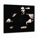 Tablou POP ART pictat manual Nașul 1 buc god9 – Vizualizare 3D a tabloului pictat manual pe fundal alb. Culori dominante: negru, maro, alb.