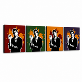 Tablou POP ART pictat manual Scarface - AL PACINO 4 bucăți 200x50cm al37 – Vizualizare 3D a tabloului pictat manual pe fundal alb. Culori dominante: negru, portocaliu, roșu, verde, mov.