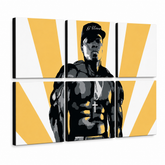 Tablou POP ART pictat manual 50 cent 6 bucăți 50cent – Vizualizare 3D a tabloului pictat manual pe fundal alb. Culori dominante: galben, negru, alb, gri.