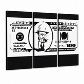 Tablou POP ART pictat manual AL CAPONE 3 buc ac – Vizualizare 3D a tabloului pictat manual pe fundal alb. Culori dominante: negru, alb, gri.