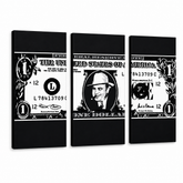 Tablou POP ART pictat manual AL CAPONE 3 buc ac2 – Vizualizare 3D a tabloului pictat manual pe fundal alb. Culori dominante: negru, alb, gri.