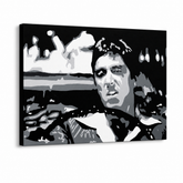 O pictură originală pe pânză, reprezentând un portret alb-negru al lui Elvis Presley, cu un cadru vizibil din lemn, Papilora.