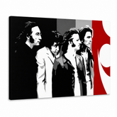 Tablou POP ART pictat manual BEATLES 1 buc beat7 – Vizualizare 3D a tabloului pictat manual pe fundal alb. Culori dominante: negru, alb, roșu, gri.