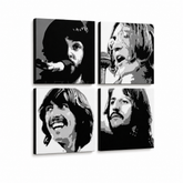 Tablou POP ART pictat manual BEATLES 4 buc bea4 – Vizualizare 3D a tabloului pictat manual pe fundal alb. Culori dominante: negru, alb, gri.