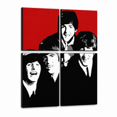 Tablou POP ART pictat manual BEATLES 4 buc bea7 – Vizualizare 3D a tabloului pictat manual pe fundal alb. Culori dominante: roșu, negru, alb, gri.