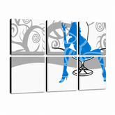 Tablou POP ART pictat manual Blue Woman 6 bucăți bw – Vizualizare 3D a tabloului pictat manual pe fundal alb. Culori dominante: albastru, gri, alb.