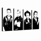 Tablou POP ART pictat manual Clash 4 bucăți lut – Vizualizare 3D a tabloului pictat manual pe fundal alb. Culori dominante: negru, alb, gri.