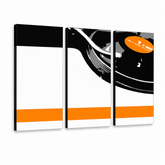 Tablou POP ART pictat manual DJ 3 buc dj5 – Vizualizare 3D a tabloului pictat manual pe fundal alb. Culori dominante: negru, portocaliu, alb.