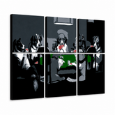 Tablou POP ART pictat manual DOGS 6 bucăți câini – Vizualizare 3D a tabloului pictat manual pe fundal alb. Culori dominante: negru, alb, verde, gri, roșu.