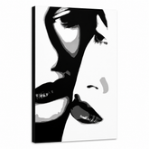 Tablou POP ART pictat manual Două femei 1 buc 00 2w – Vizualizare 3D a tabloului pictat manual pe fundal alb. Culori dominante: negru, alb, gri.