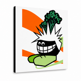 Tablou POP ART pictat manual Funny 1 buc funy – Vizualizare 3D a tabloului pictat manual pe fundal alb. Culori dominante: portocaliu, negru, verde.