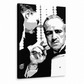 Tablou POP ART pictat manual GODFATHER 1 buc gfoh – Vizualizare 3D a tabloului pictat manual pe fundal alb. Culori dominante: negru, alb, gri.