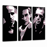 Tablou POP ART pictat manual GODFATHER 3 buc god3 – Vizualizare 3D a tabloului pictat manual pe fundal alb. Culori dominante: negru, roz, alb.