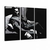 Tablou POP ART pictat manual GODFATHER 3 buc god7 – Vizualizare 3D a tabloului pictat manual pe fundal alb. Culori dominante: negru, gri, alb.