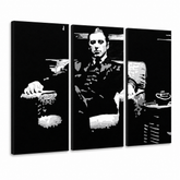 Tablou POP ART pictat manual GODFATHER 3 buc god8 – Vizualizare 3D a tabloului pictat manual pe fundal alb. Culori dominante: negru, alb, gri.