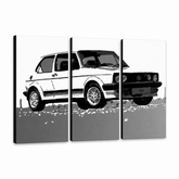 Tablou POP ART pictat manual GOLF 3 bucăți golf – Vizualizare 3D a tabloului pictat manual pe fundal alb. Culori dominante: alb, negru, gri.