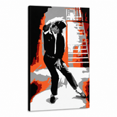 Tablou POP ART pictat manual Michael Jackson 1 bucată mj4 – Vizualizare 3D a tabloului pictat manual pe fundal alb. Culori dominante: negru, roșu, portocaliu, alb, gri.
