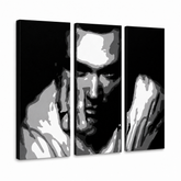Tablou POP ART pictat manual Morrisey 3 bucăți ciumă – Vizualizare 3D a tabloului pictat manual pe fundal alb. Culori dominante: negru, alb, gri.