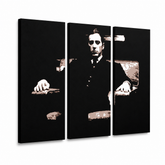 Tablou POP ART pictat manual Nașul 3 buc god10 – Vizualizare 3D a tabloului pictat manual pe fundal alb. Culori dominante: negru, maro, bej.