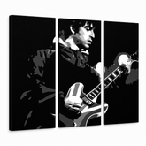 Tablou POP ART pictat manual Oasis 3 bucăți oa2 – Vizualizare 3D a tabloului pictat manual pe fundal alb. Culori dominante: negru, gri, alb, strieborná.