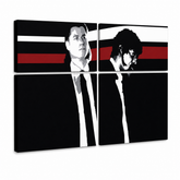 Tablou POP ART pictat manual Pulp Fiction 4 bucăți pulp – Vizualizare 3D a tabloului pictat manual pe fundal alb. Culori dominante: negru, roșu, alb, gri, maro.