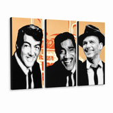 Tablou POP ART pictat manual Rat Pack 3 bucăți rp3 – Vizualizare 3D a tabloului pictat manual pe fundal alb. Culori dominante: negru, alb, portocaliu.