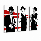 Tablou POP ART pictat manual Rat Pack 3 piese rp – Vizualizare 3D a tabloului pictat manual pe fundal alb. Culori dominante: negru, alb, roșu.